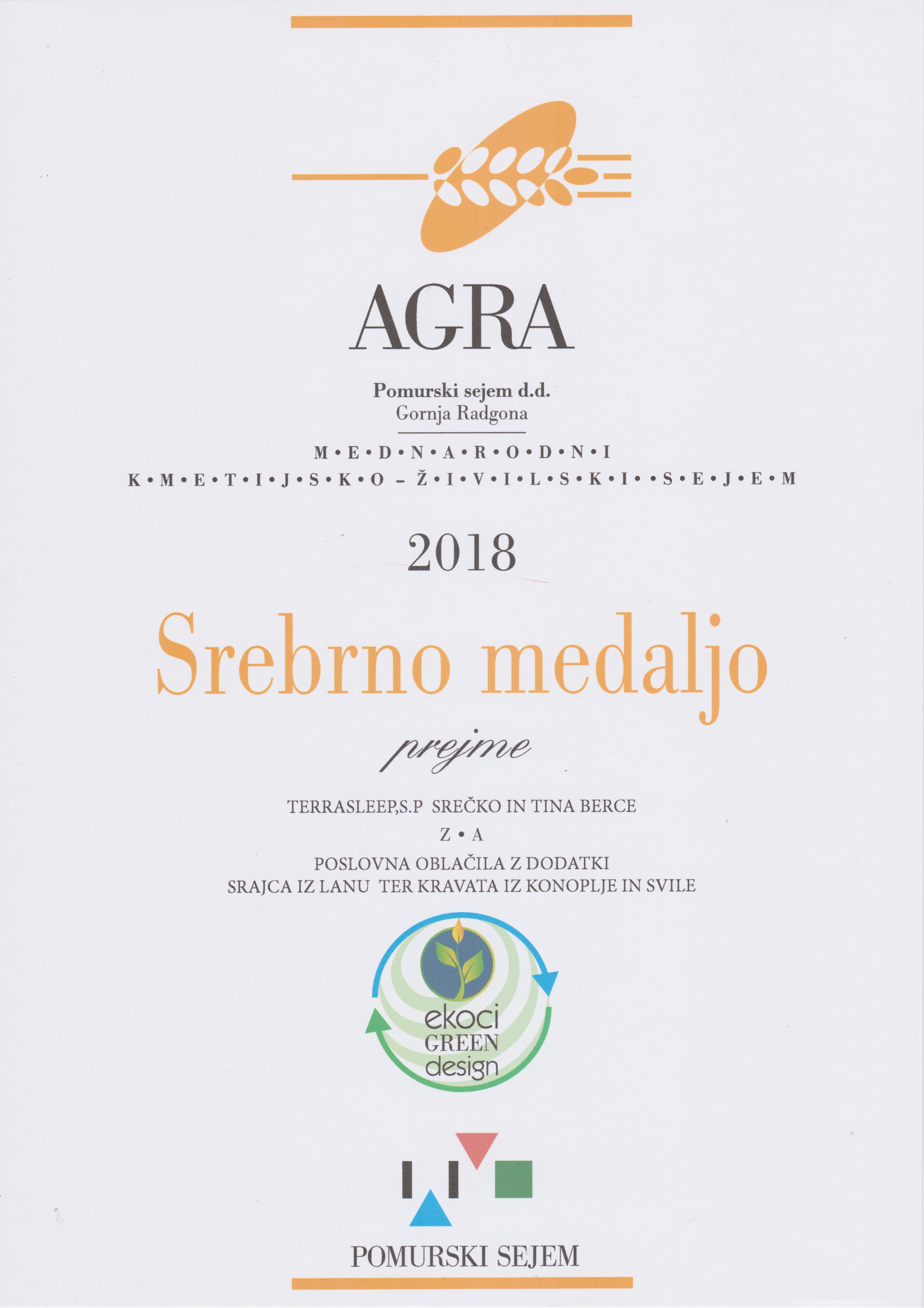 Srebrna medalja AGRA 2018 - poslovna oblačila z dodatki