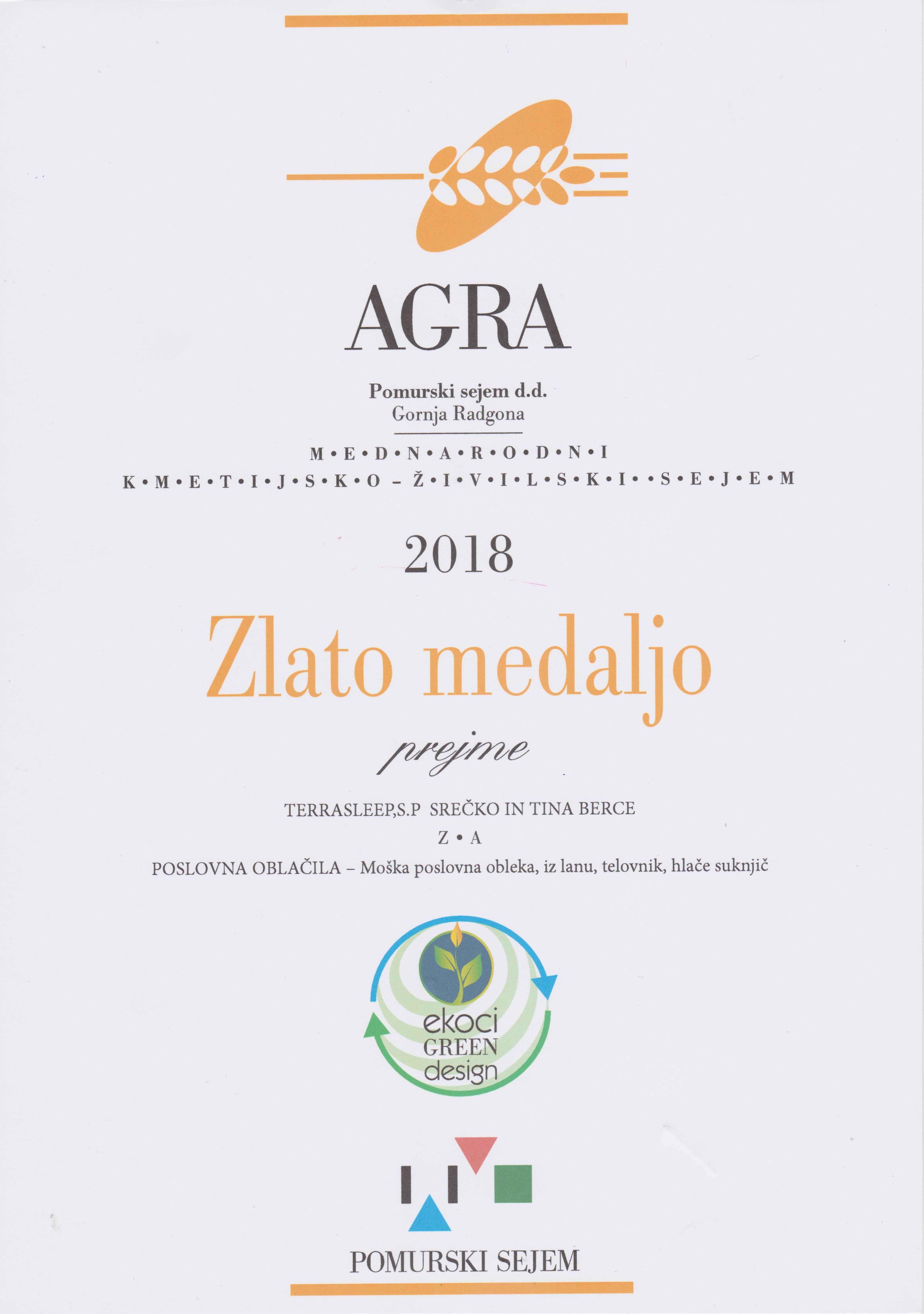 Zlata medalja AGRA 2018 - poslovna oblačila
