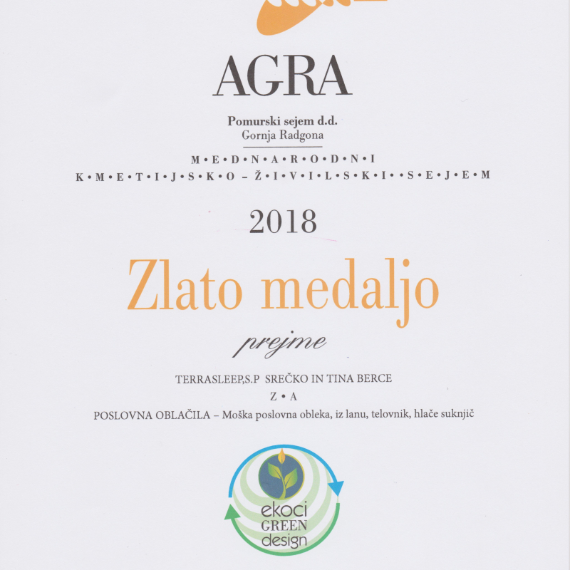 Zlata medalja AGRA 2018 - poslovna oblačila